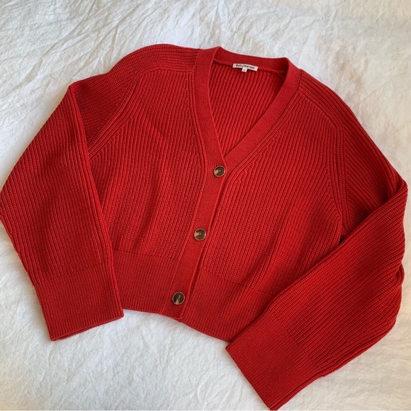 Reformation Jessa Cotton V Neck Button Knit Cardigan Sweater Red Sundried Tomato - Picture 5 of 9